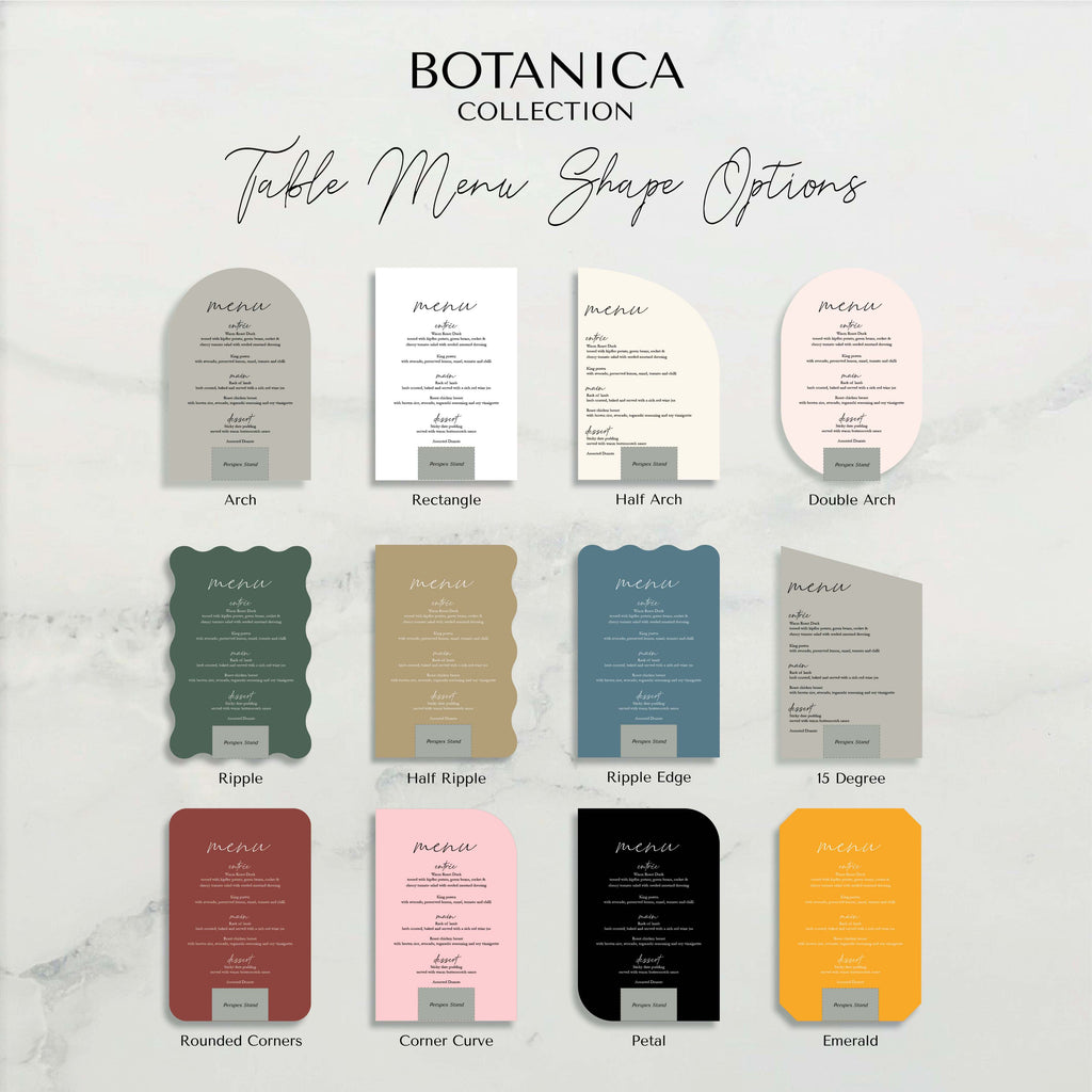 BOTANICA - TABLE MENU